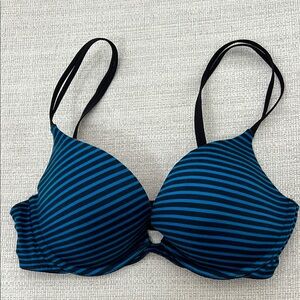 PINK Victoria's Secret Blue and Black Striped Push Up Bra